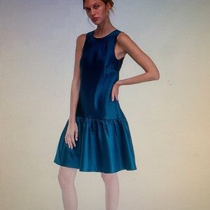 J Crew Teal green/emerald dress with flounce and black back bow.  New with tags